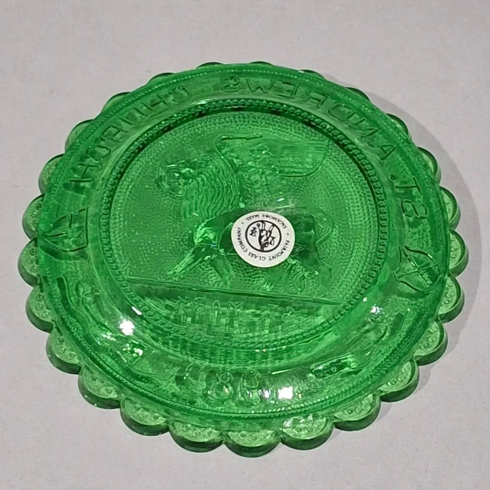 VTG Pairpoint Glass St. Andrews Church Cup Plate 1979 St Mark Winged Lion Box